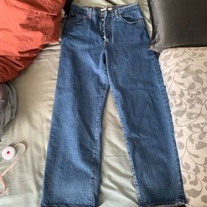 Size 30 ribcage straight blue Levi jeans.